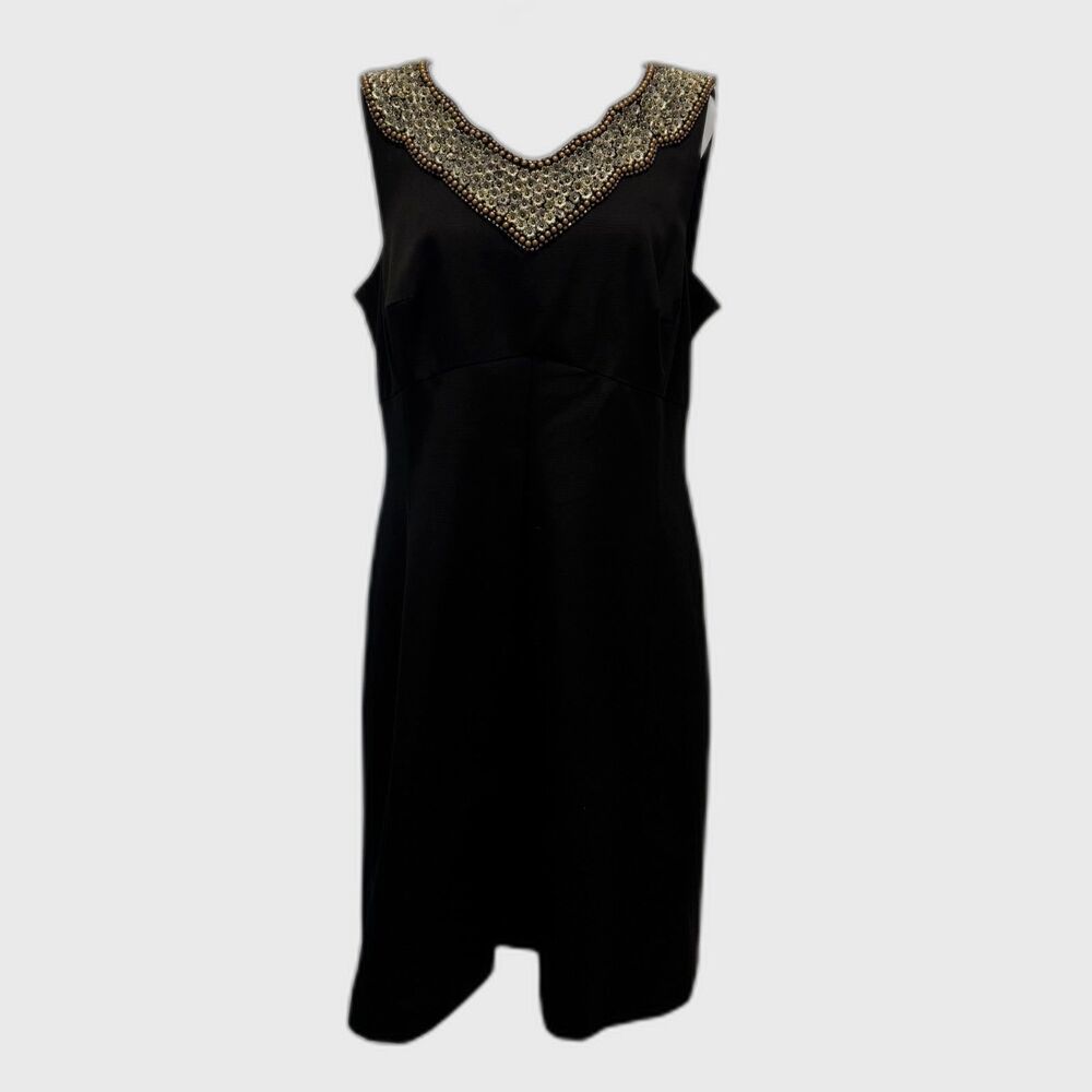 Vintage Kay Unger $430 Black Silk Blend Sz 14 Embellished Evening Cocktail Dress